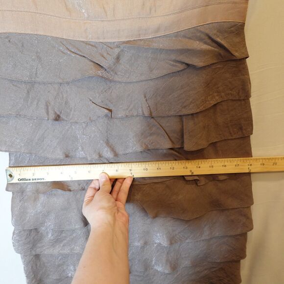 Adrianna Papell Ruffle Tiered Layered Dress Cocktail Sz 10 Metallic Brown Tan - Picture 7 of 13